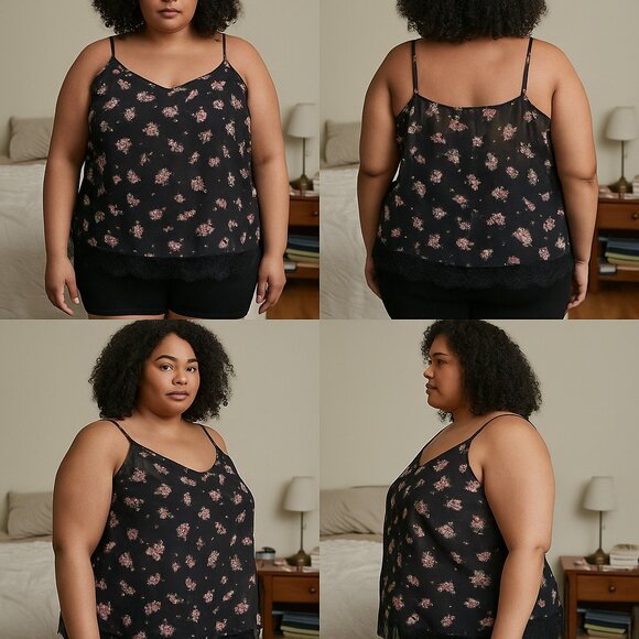 Torrid Floral Lace Trim Camisole Tank Top Black Pink Sheer Adjustable Straps 4X - Picture 1 of 7